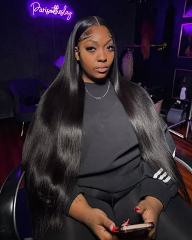 40 Inch Black Straight Human Hair Wigs 13x6 HD Lace Frontal Wig PrePlucked 250% Density 360 Lace Front Straight Human Hair Wigs 1