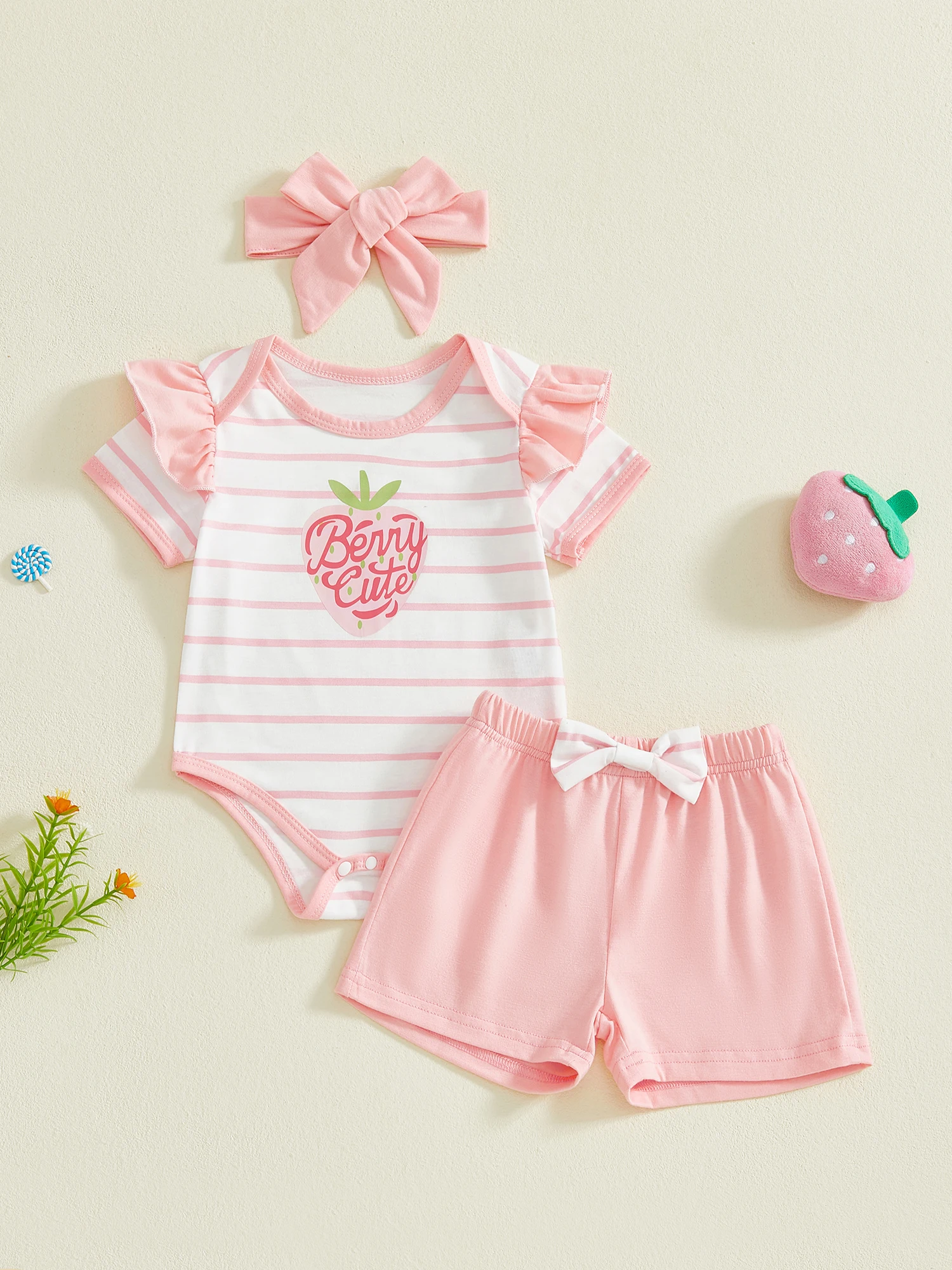 Toddler Girls 2-Piece Outfit Sleeveless Floral Print Romper with Ruffle Shorts and Matching Headband for Summer Fun