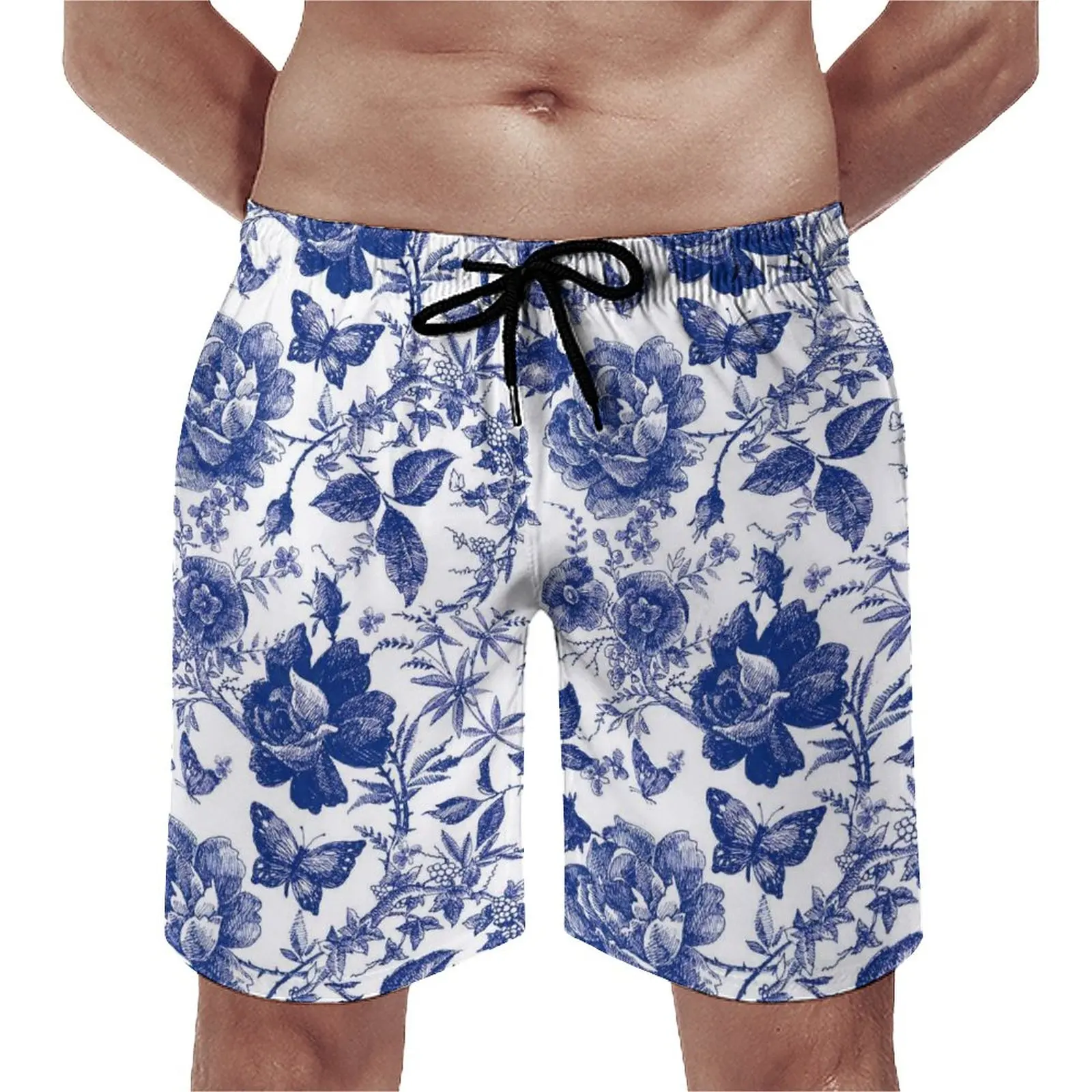 

Butterfly Board Fashion Shorts Elastic Waist Large Size Beach Pants Vintage Blue Flower Males Swimming Trunks Classic 2023