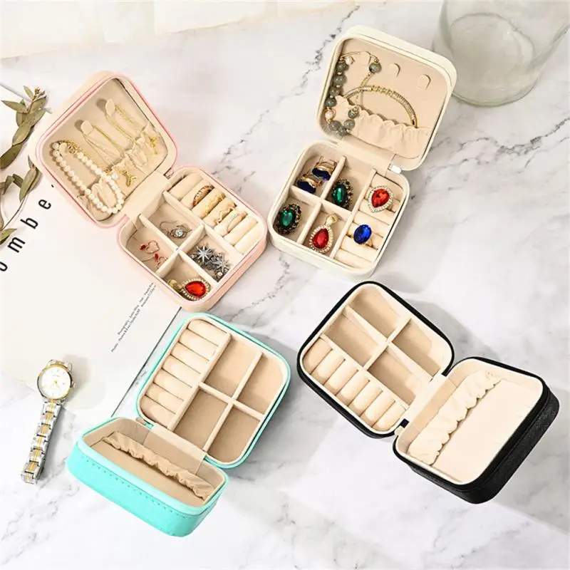 

Jewelry Organizer Display Travel De Joyas Leather Storage Box With Zipper Home Jewelry Case Boxes Earrings Necklace Ring Storage