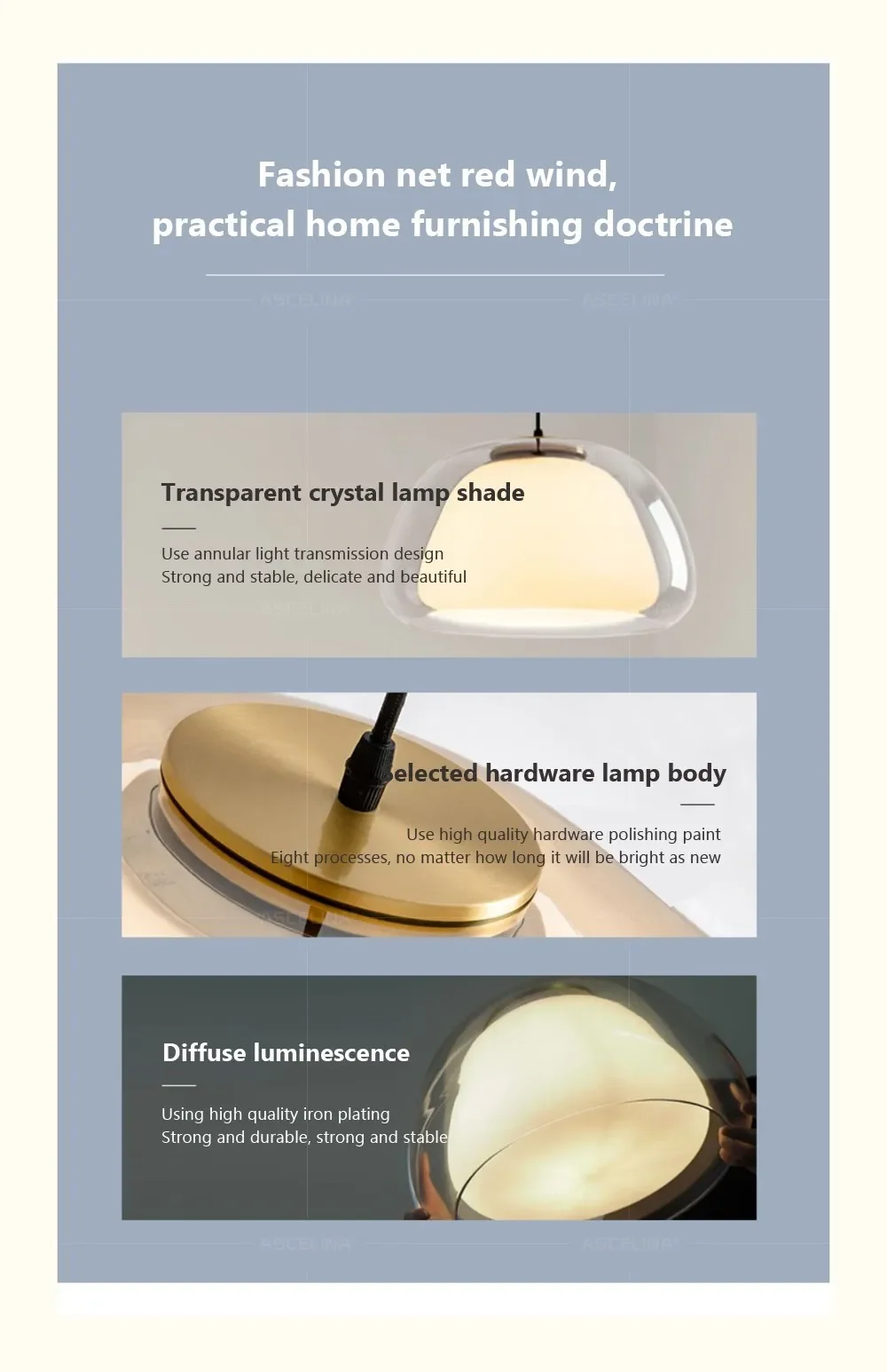 Description Picture 4 of itemDesigner Glass Pendant Light LED Minimalist Cream Hanging Lamp for Restaurant Living Room Bedroom Study Home Decoration Fixtures