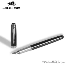Elegant Jinhao Metal Fountain Pen - Black/Red Luxury 0.5mm Nib Writing Instrument - F 0.5mm (Black-Silver)