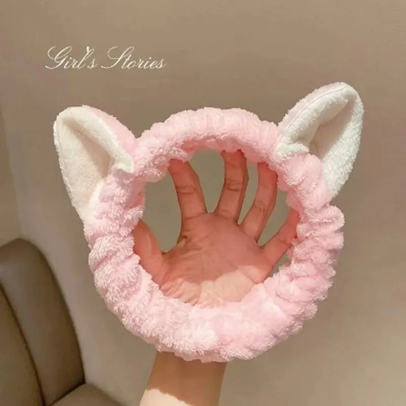 헤어밴드 고양이 산호 플러시 헤어밴드 귀여운 부드러운 헤어 리본 헤어밴드 세안용 헤어밴드 화장용 헤어밴드 머리띠 소녀용 액세서리