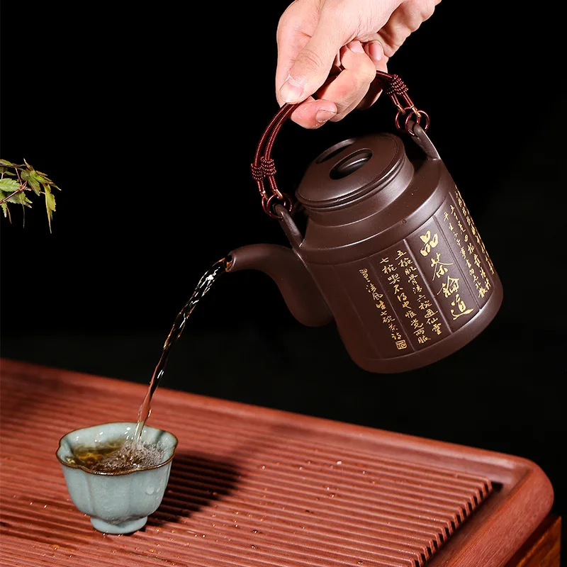 Chinese Style Yixing Raw purple mud Clay Teapot, Kung Fu Household Teaware, Pure Handmade, high-capacity 700cc, Tea Pots, 1Pc