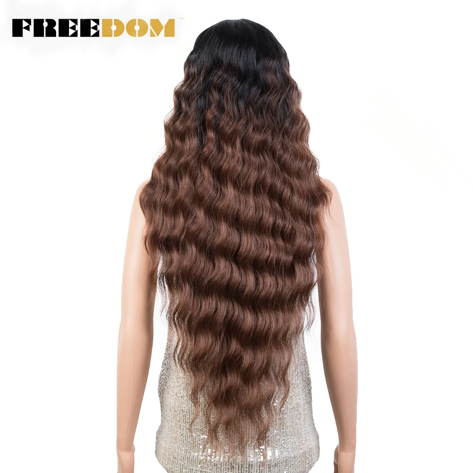 FREEDOM Synthetic Lace Wigs For Black Women Deep Curly Wig Ombre Blonde Scalp With Lace Wig 30 Inch Cosplay Wigs