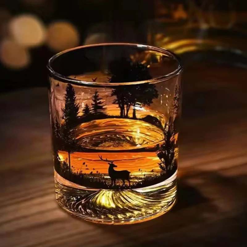 10.3oz Black Silhouette Pattern Glass Cup Personalized Drinking Glasses Household Creative Whiskey Glass Iceberg Cup