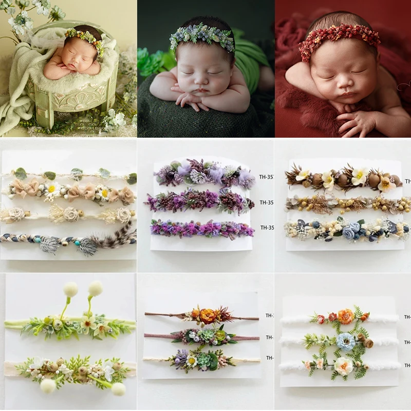 

Повязка на голову для новорожденных, ручная работа, искусственный цветок, полнолунный головной убор, аксессуары для фотостудии