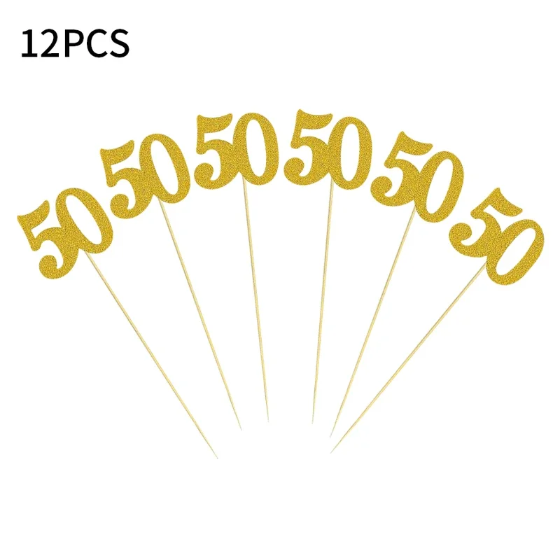 YOMDID 12 Köpüklü 50 Yaşındaki Doğum Günü Cupcake Toppers Kek Ekleme 50Th Doğum Günü Pastası Toppers Yıldönümü Partisi Dekorasyon için