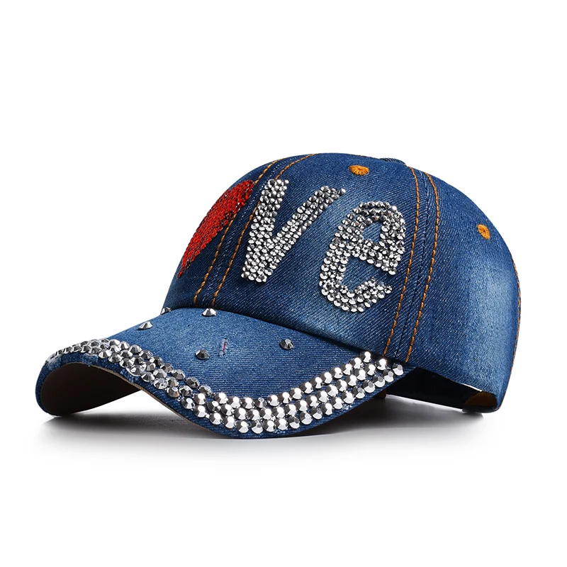 Berretto Baseball Donna Con Strass E Cristalli, Cappellino Da Sole In Denim Regolabile, Unisex, Nero/Verde - 2
