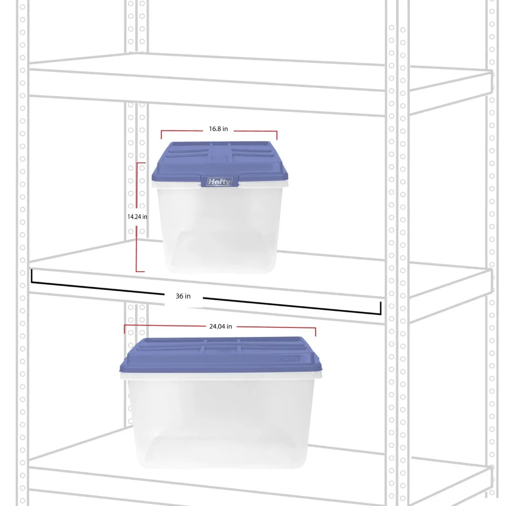 Hefty 40 Qt. Clear Plastic Storage Bin with Blue HI-Rise Lid, 6 Pack,Storage