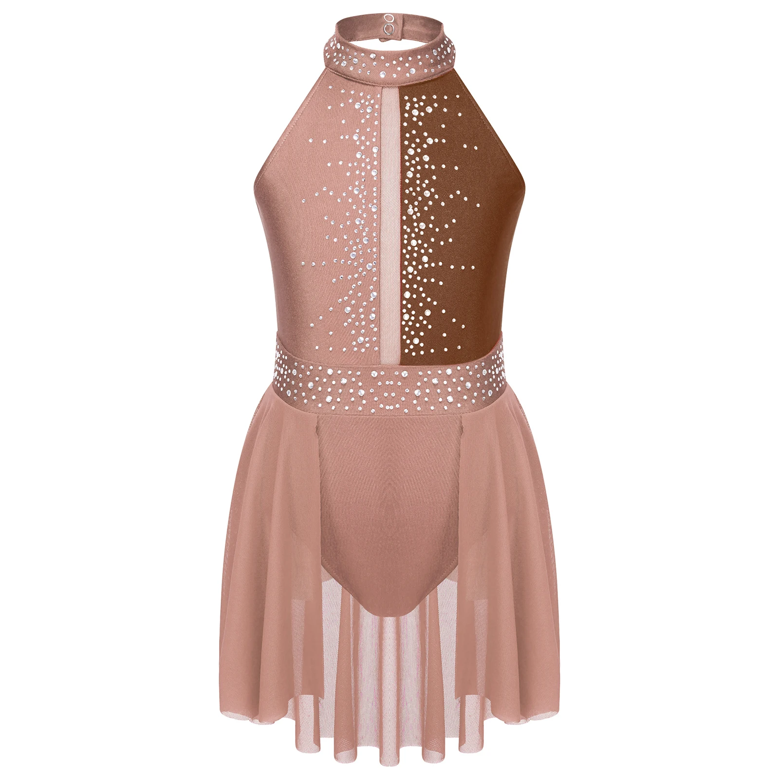 thumbnail image 1 of Vestido de baile de Jazz para niñas, sin mangas, escote redondo, estilo de telas combinadas, lentejuelas brillantes, dobladillo Irregular, traje de leotardos de baile, 1 of 5