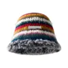 Y2k Knitted Hat For Women Fall Winter Warm Plush Striped Fisherman Hat Fluffy Cozy Elastic Stretch Knit Cap 1