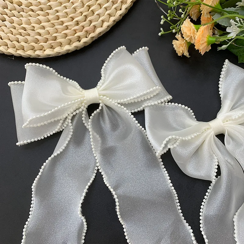 2야드 x 6cm 진주 피쉬테일 & 스타 레인 얀 리본 - 꽃무늬 포장 리본 & 헤어밴드 장식 DIY 의류 및 신부 헤어 액세서리용
