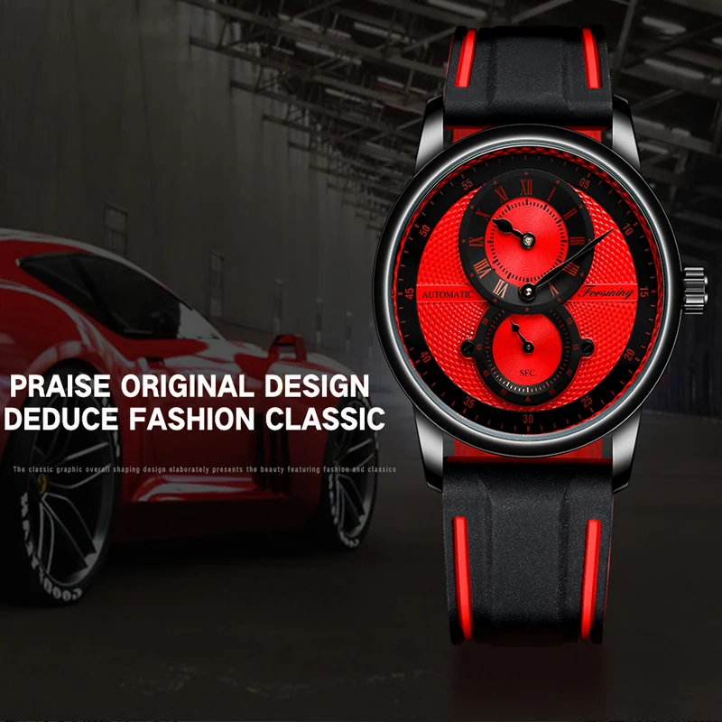 Forsining Orologio da polso automatico da uomo di lusso bianco blu Orologio meccanico impermeabile trasparente Orologio sportivo da uomo con cinturino in silicone_voghion.com