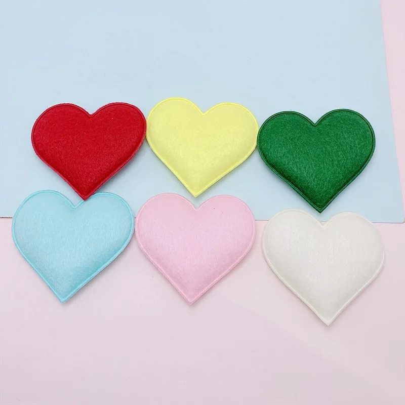 50Pcs 4.5*4CM Furry Felt Heart Padded Cloth Fabric Patches for Clothes Hats  Hairpin Ornament Accessories DIY Craft Embarrassment