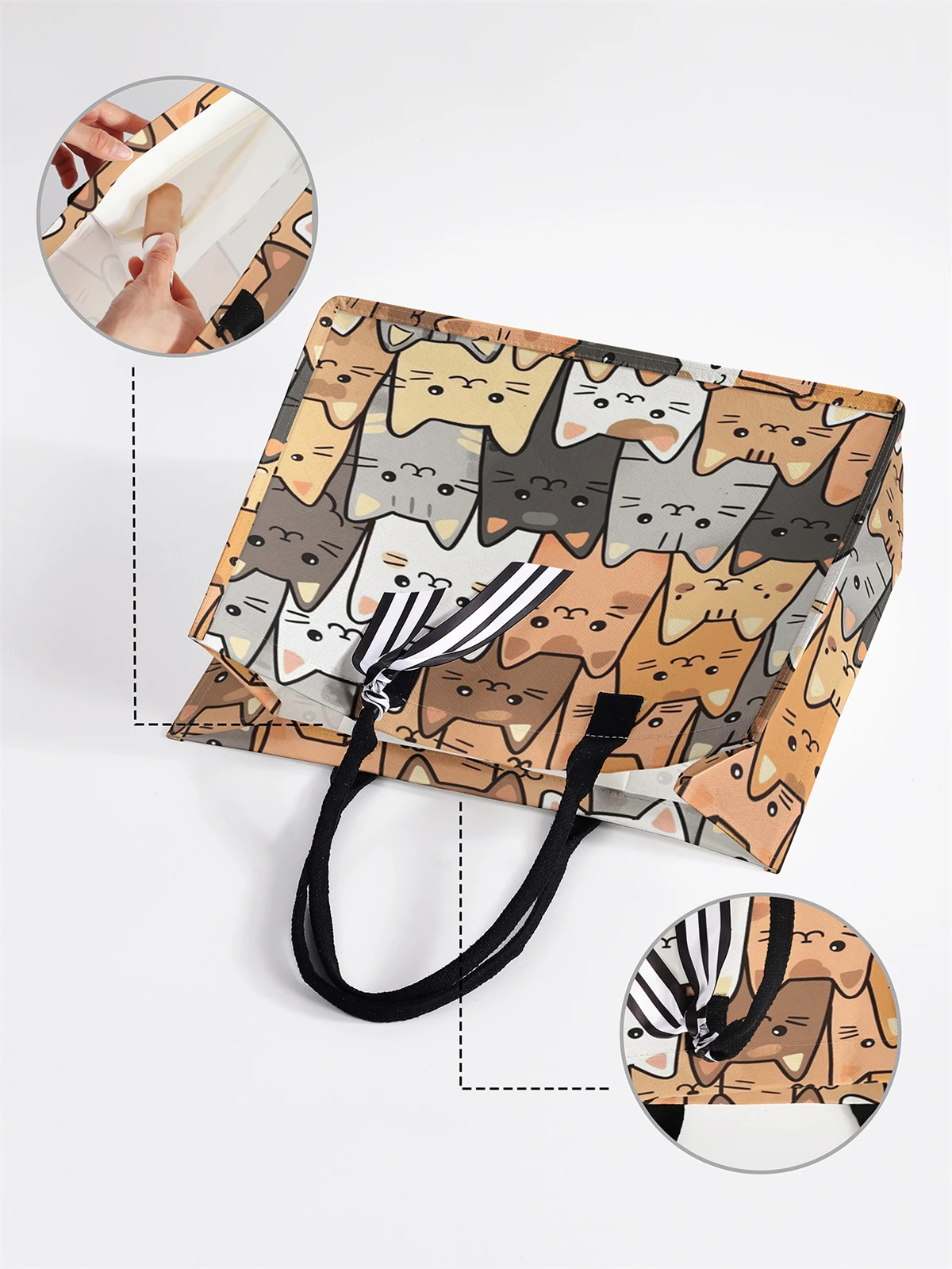 Cute Cat Pattern Printed Handbag - Tote Bag, Women's Gift Handbag Beach Bag, Large Capacity Handbag Suitable for Men and Women