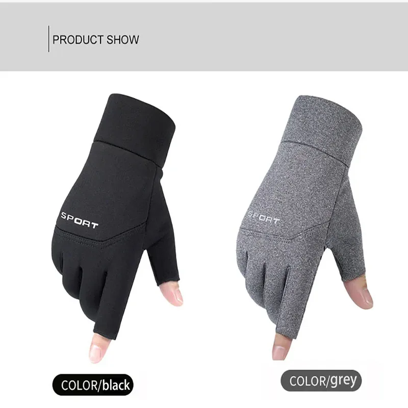 Spring Style Two Finger Gloves with Neutral Universal Fleece Fishing Protection and Anti Slip Gloves for Outdoor Cycling
