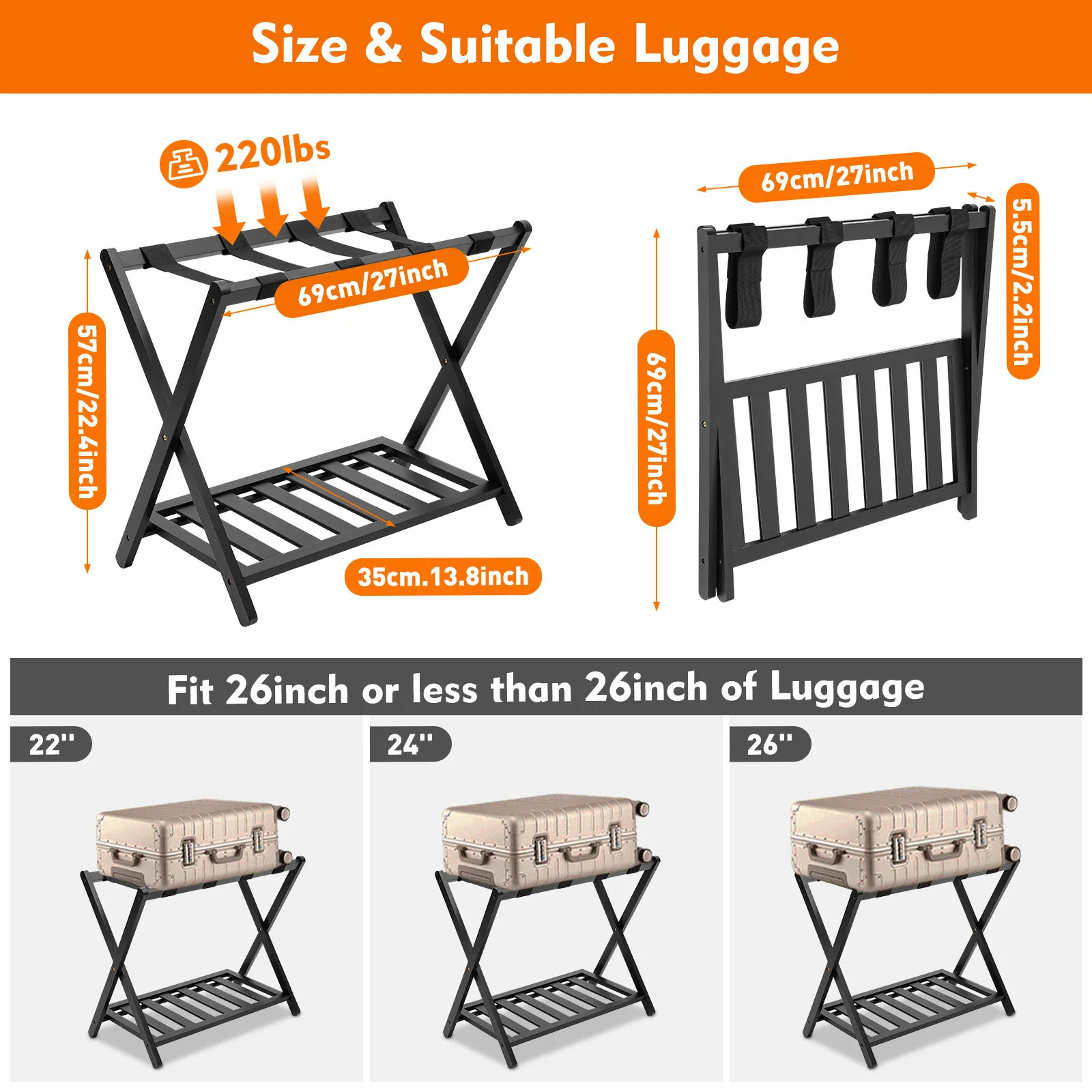 Description Picture 4 of itemDouble-Layer Luggage Rack Foldable Space-Saving Home Storage Excellent Load-Bearing Capacity for The Bedroom and Guest Room