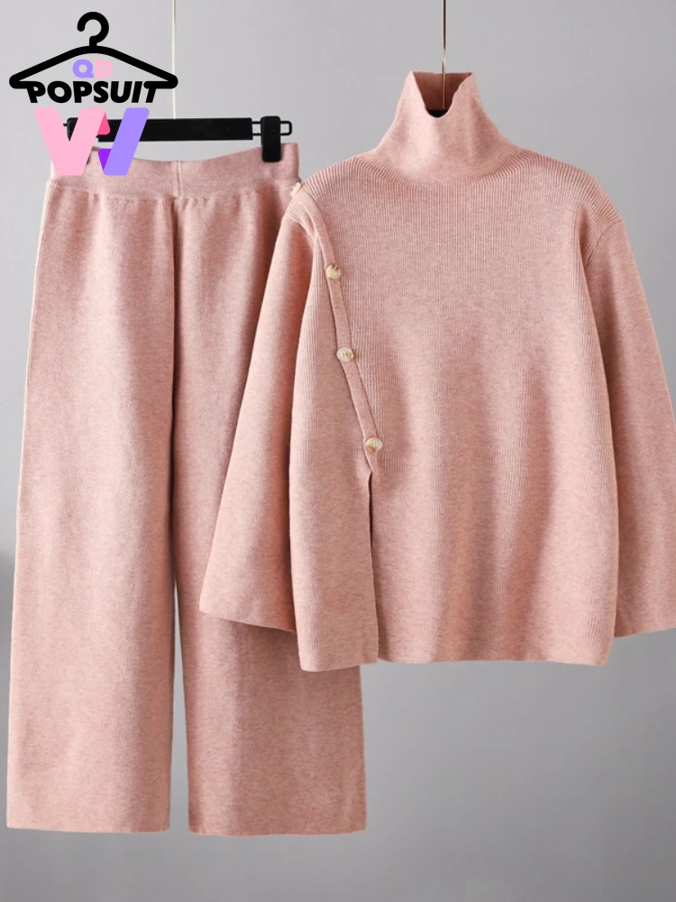 

Autumn Winter Women Knitted Pullover Top Set Wide Leg Pants Two Piece Set Fashion Casual Outerwear Warm Interior Women Clothing