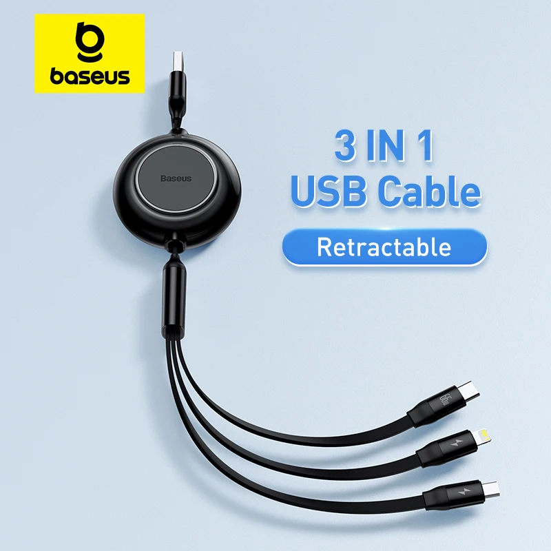 Cable de carga USB Baseus 3 en 1 para iPhone 13 12 Cable Micro USB tipo C Cable de carga retráctil para iPhone X 8 Samsung