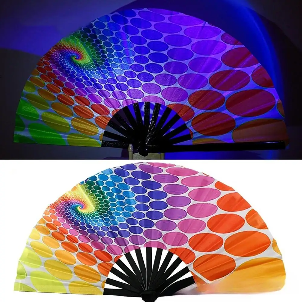 Kung Fu Folding Fan UV Ink Printing Fluorescent Bamboo Bone for Festival Dance Party Wedding