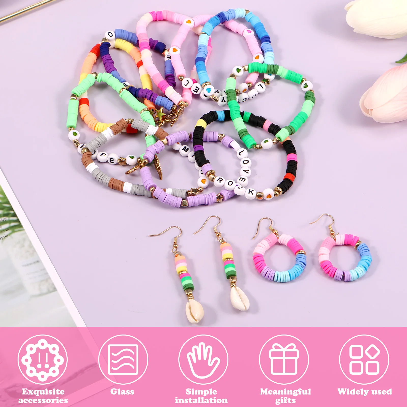 6100Pcs Clay Beads Bracelet Making Kit 24 Colors Flat Round DIY Clay Beads Crafts Kit for Kids Adults Jewelry Bracelets Making