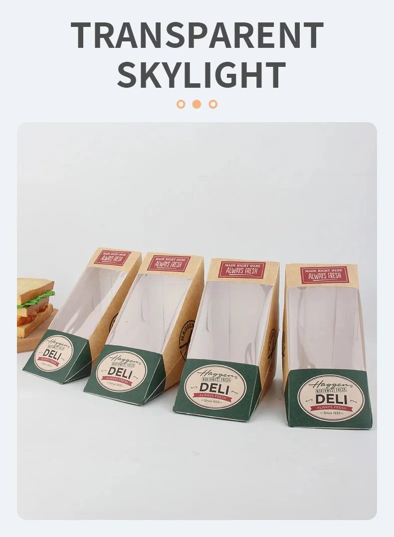 50PCS Kraft Paper Wedge Sandwich Boxes with Clear Window, Eco-Friendly Triangular Takea... - SKU PWSB0854 - UGI Packaging