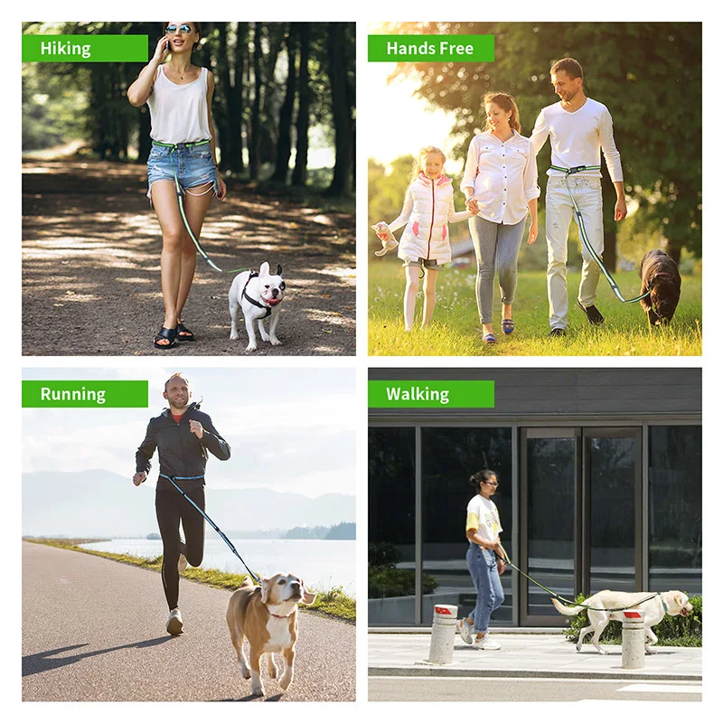 Hands-Free Retractable Dog Leash with Dual Handle and Reflective Bungee