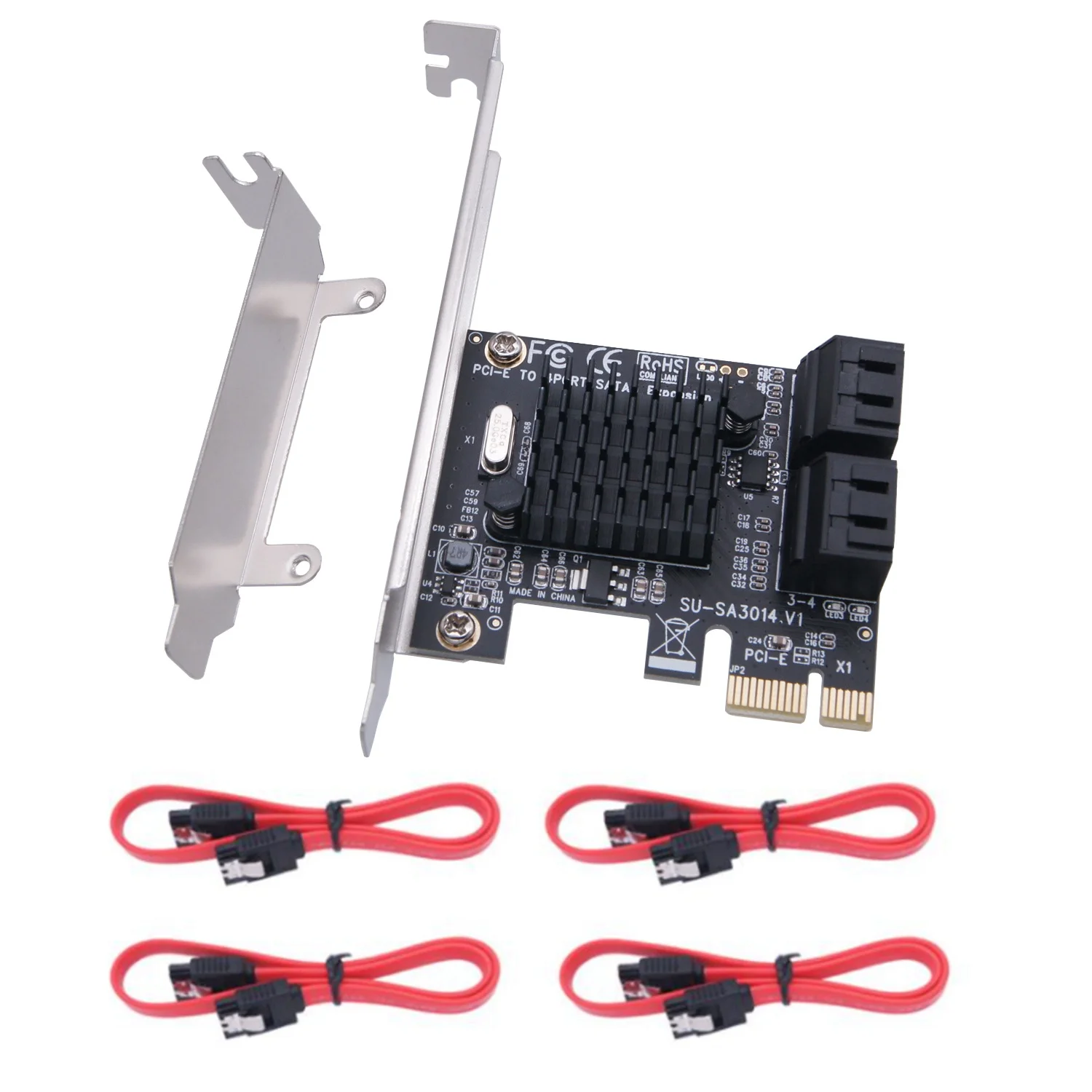 

SATAIII Extender 6Gbps 4-Port Expansion Card PCI-E 1X to SATA3.0 IPFS Hard Drive Riser Card with 4 Sata Cable