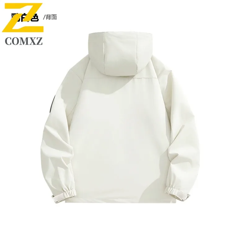 COMXZ Minimalist Hooded Design Mens Jacket Mountaineering Windproof Motorcycle Jacket Daily Style Lightweight Autumn Clothing