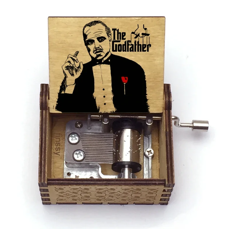 Figure Print Wooden Hand The Godfather Music Box Christmas Birthday Gift Party Casket Anonymity Decoration