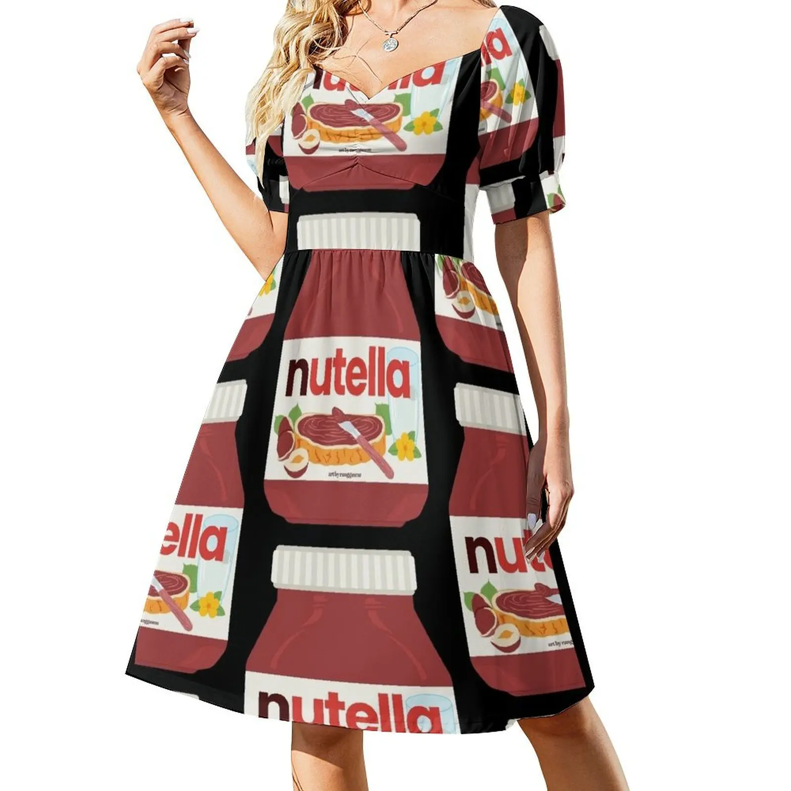 Tarro de crema de chocolate con avellanas y cacao Vestido de manga corta Vestido largo Vestidos de mujer para ocasiones especiales