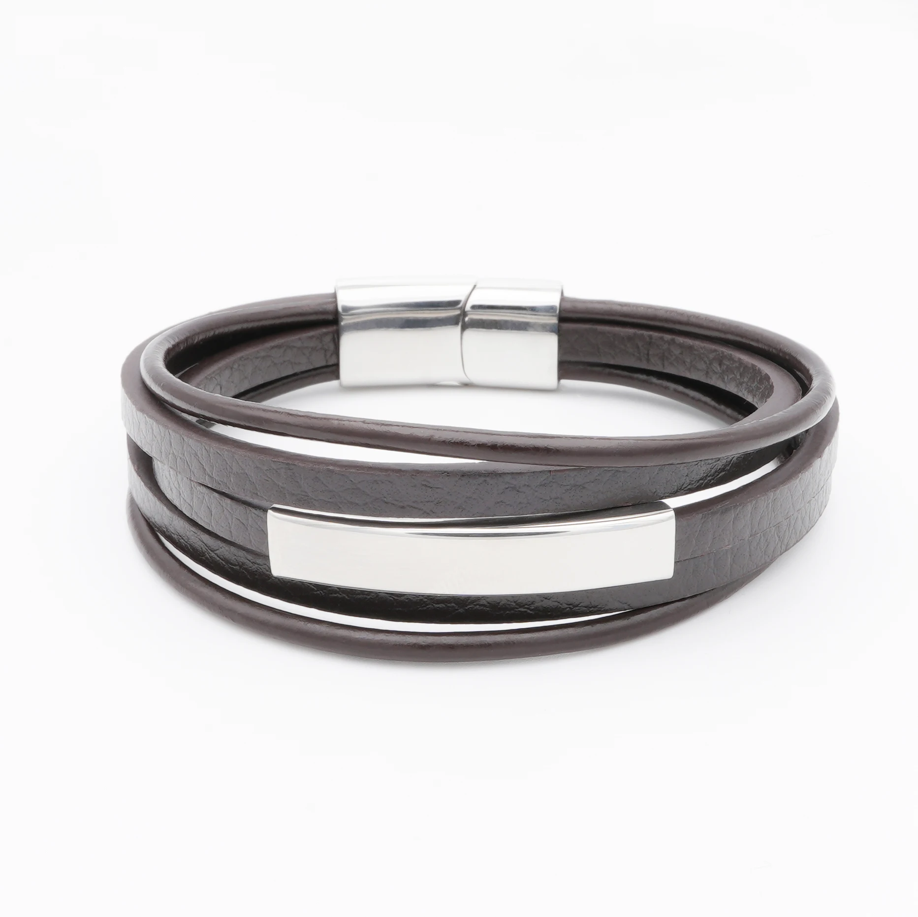 Desiroman Luxury Stainless Steel Leather Bracelet, Multi-Layered Leather Stainless Steel Business Jewelry Men's Christmas New Ye