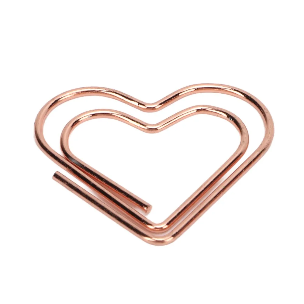 100개 하트 모양 종이 클립 실버/로즈 골드/골드 박스 포함 귀여운 종이 클립 미니 사이즈 휴대용 골드 종이 클립 메모 작성용