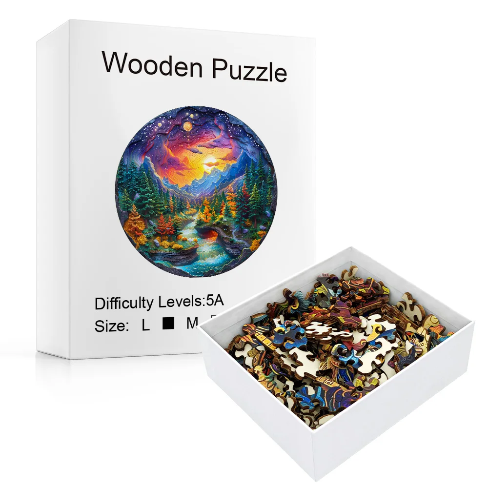 Wooden Puzzles for Adults, Visual 3D Sunset Forest Wooden Jigsaw Puzzles, Wood Puzzles Adult, Unique Animal Shape Wood Cut Puzzl 2