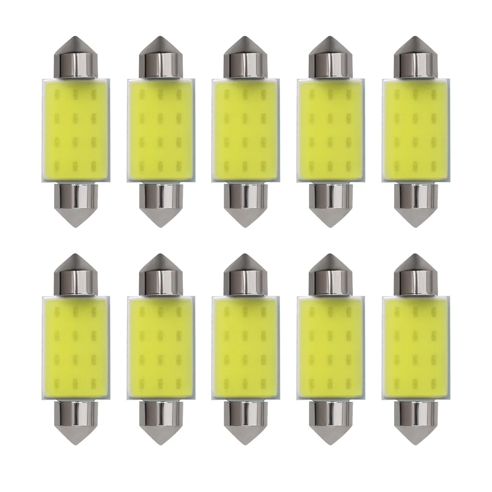 

10x C10W C5W LED COB Festoon 31mm 36mm 39mm 41/42mm 12V White bulbs for cars License plate Interior Reading Light 6500K 12SMD