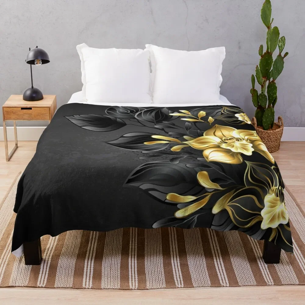 

Black Background with Black Orchid Throw Blanket Sofa decorative Sofa Throw Blankets For Bed Blankets