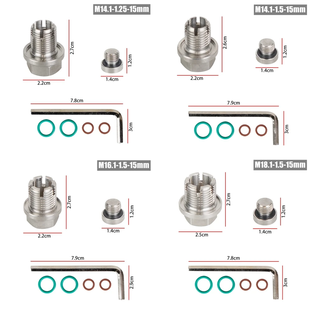 M12.1-1.25/1.5/1.75 M14 M16 M18 x 15mm Oil Drain Plug Oversize Piggyback Stainless Steel Self Tapping Oil Pan Thread Repair Kit