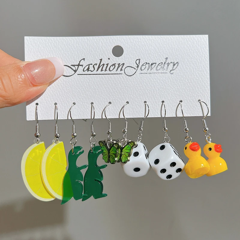 Cute Cartoon Animal Fruit Earring Set For Women Girl Simulated Resin Acrylic Food Drink Icecream DIY Dangle Earring Jewelry