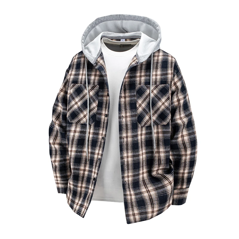 new coat spring autumn men's loose plaid hooded shirt fashion casual long sleeved hip hop street style outerwear sport jacket New Coat Spring Autumn Men's Loose Plaid Hooded Shirt Fashion Casual Long sleeved Hip Hop Street Style Outerwear Sport jacket 2