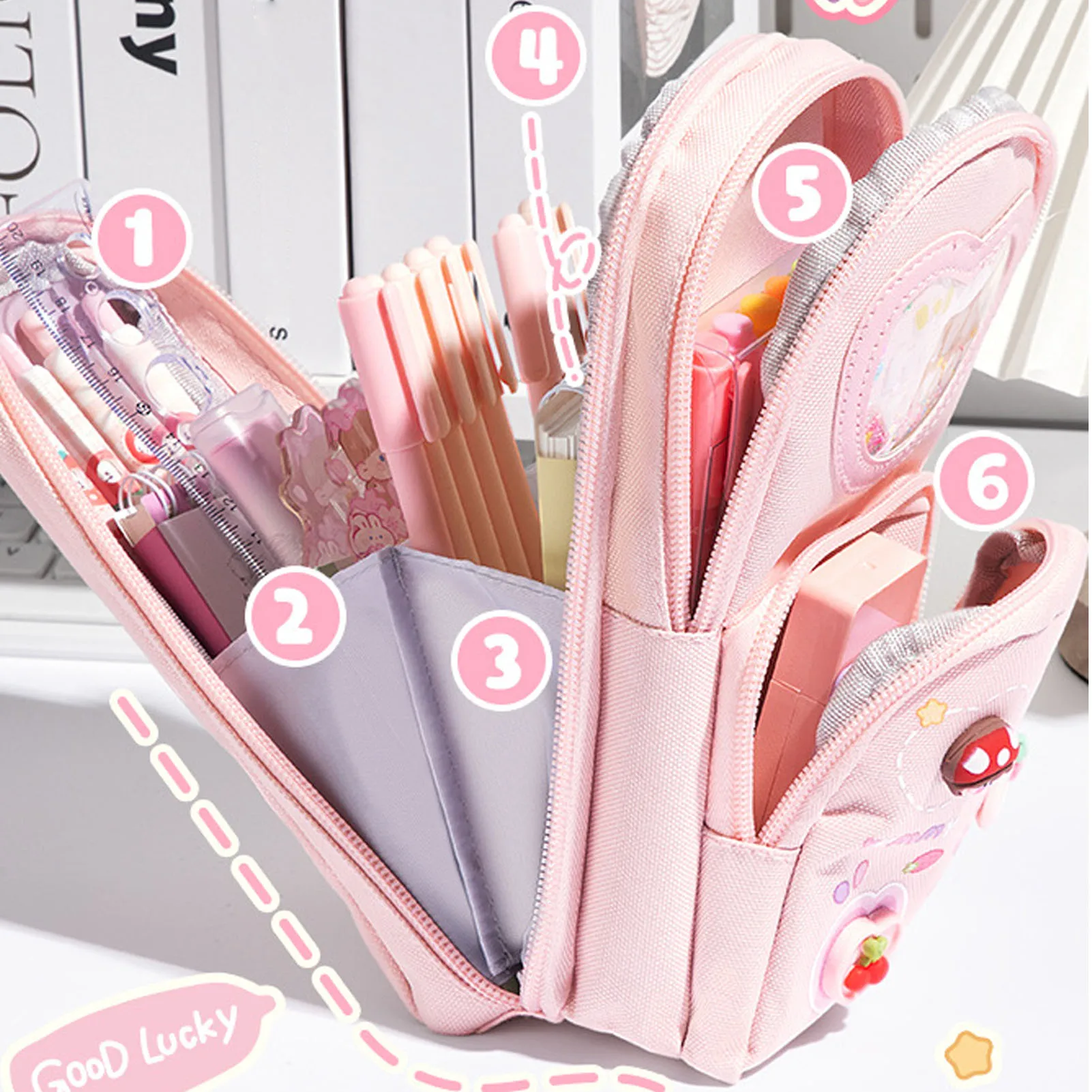 여아용 대용량 연필 가방, 캔버스 연필 케이스, 정리함 파우치, 거치대 상자, 학생 문구 학용품