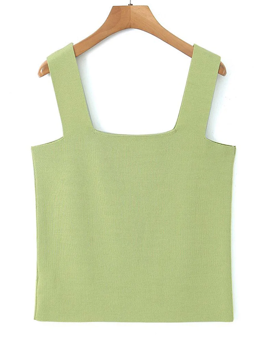 Women's Plus Size Ice Silk Knit Tank Top Premium French Slimming Vest With Square Neck Breathable Office Wear & Casual Summer