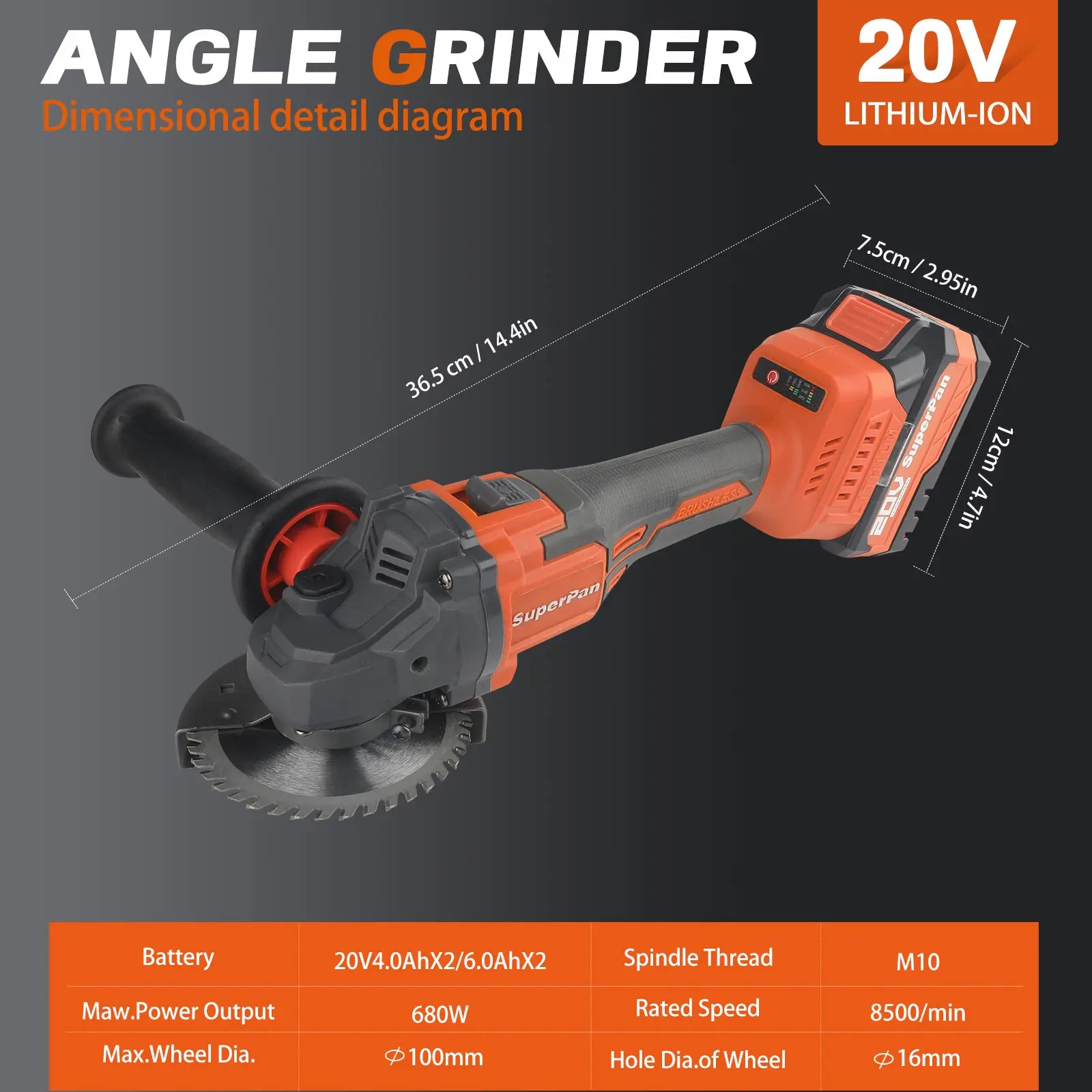 SuperPan 125 Power Tool Rechargeable Machine Machine Angle Grinder Speed Regulation and Cutting Electric Tool for Makita Battery