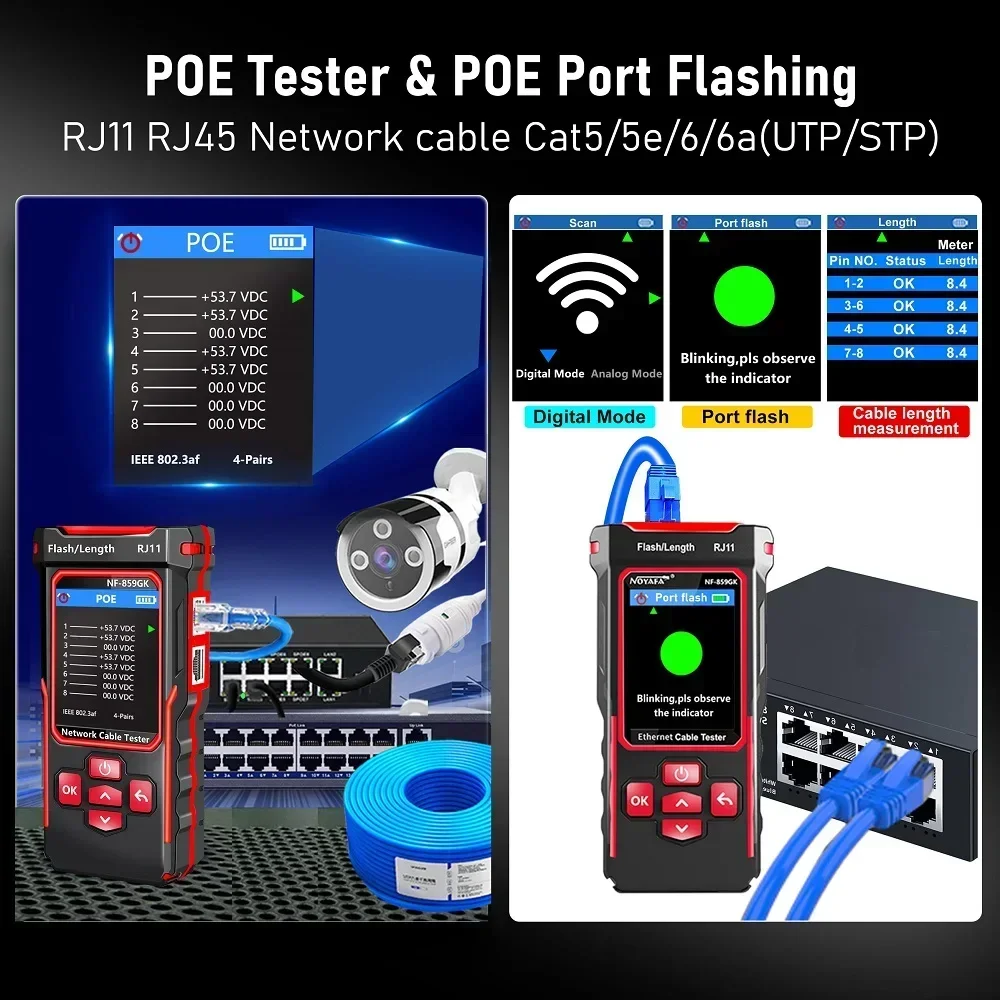 Network Tester NF-859GK Circuit Breaker Finders IP Scanning PING Line Finder Red Light Single Head Crimping Length Breakpoint