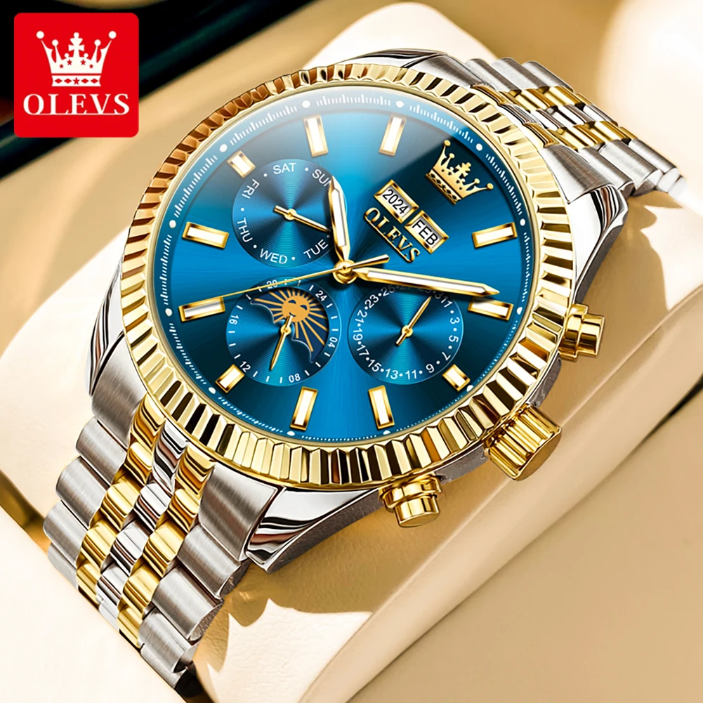 

Новинка мужские наручные часы OLEVS автоматические механические часы Дата Год фаза Луны из нержавеющей стали светящиеся водонепроницаемые наручные часы для мужчин