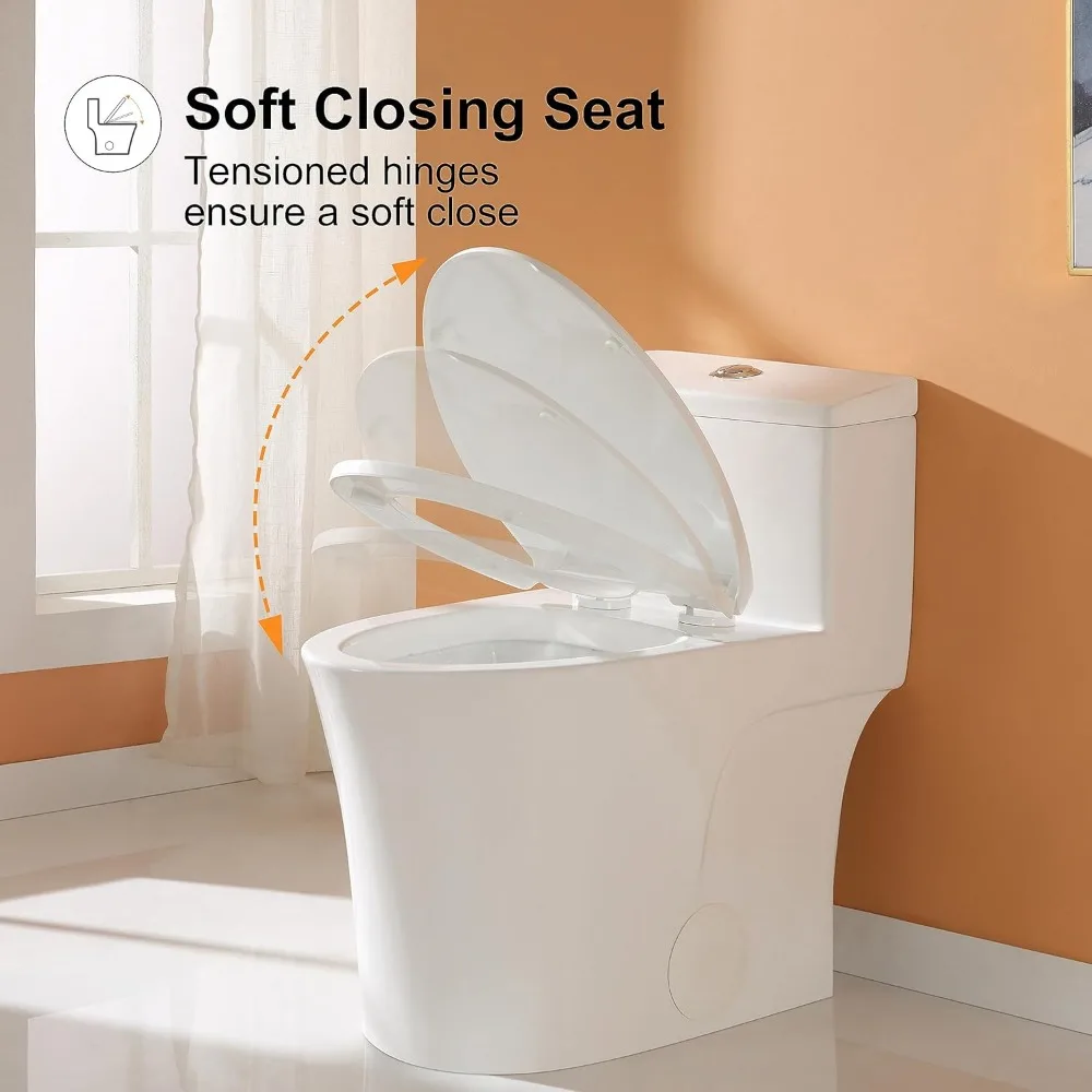 Compact One Piece Toilet with Comfort Chair Seat , Elongated Dual Flush 0.8/1.28 GPF and MAP 1000g, Standard White Toilet Bowl 5