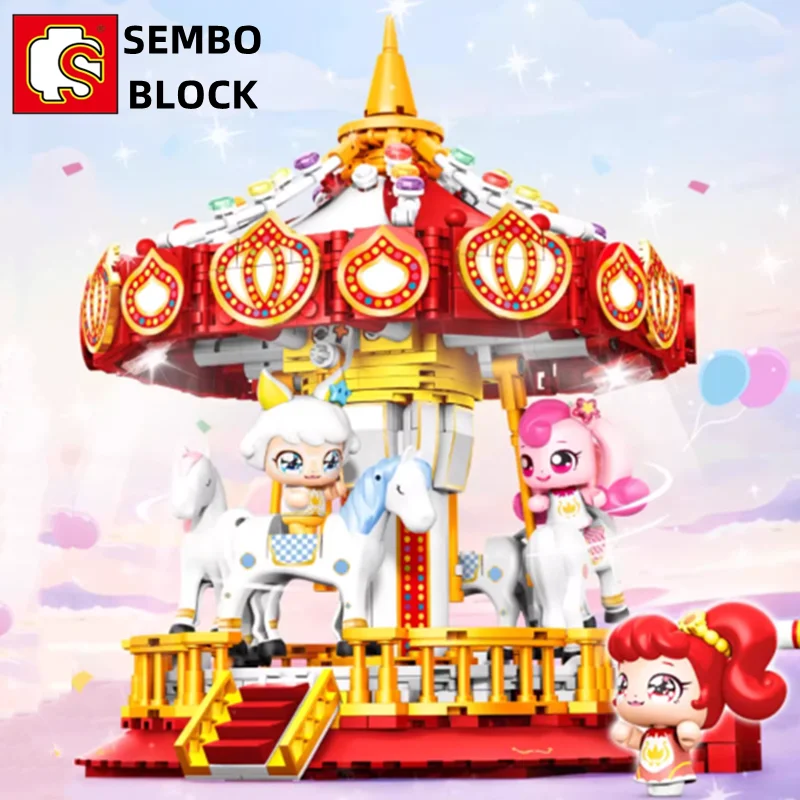 sembo-catch-teenieping-amusement-park-carousel-building-blocks-kawaii-girl-birthday-gift-assembled-toy-model-ornaments