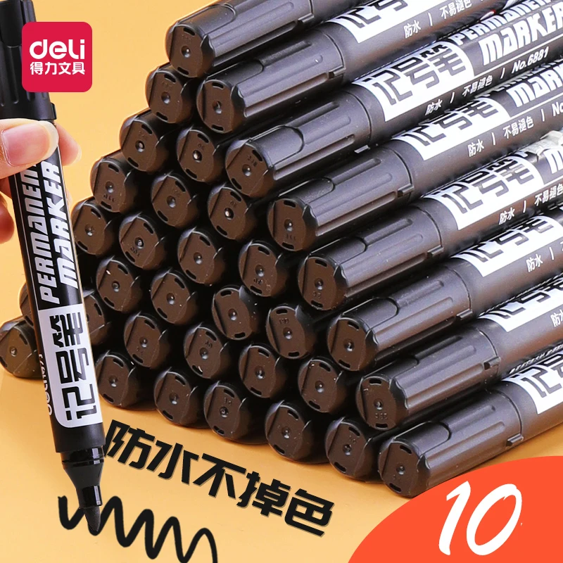 델리 10/Lot Permenent 마커 펜 1.5MM 파인 포인트 방수 CD 화이트 보드 펜 3 색 원유 펜촉 Office 편지지