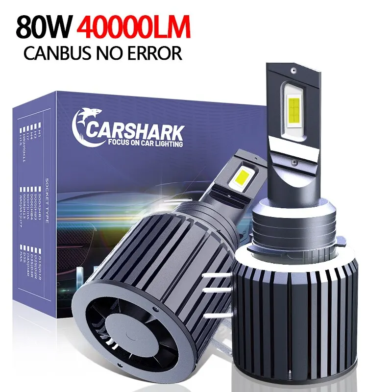 Carshark 2Pcs Turbo H15 Led Bulbs Canbus 80W 40000Lm Car Lights 12V Csp Super Bright Auto Lamps For Vw Golf Audi Kia Bmw