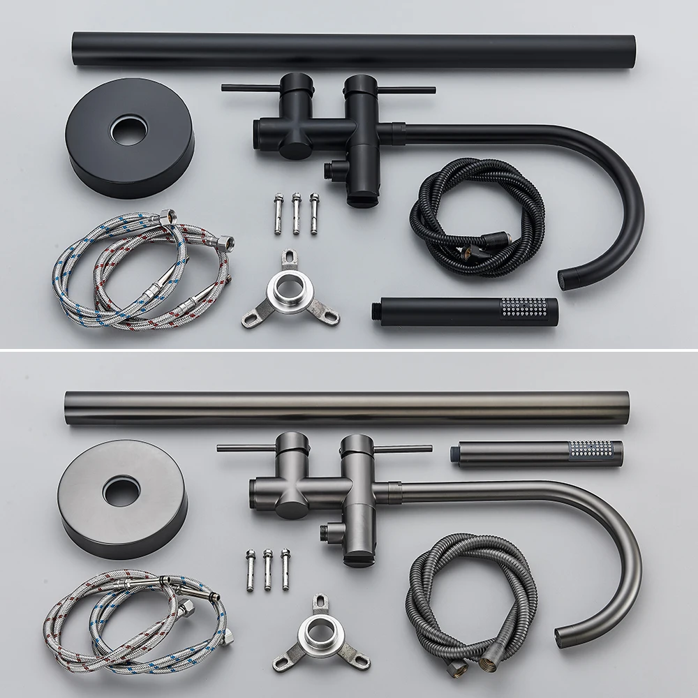Matte Black Floor Mounted Bathtub Faucet Dual Handle Freestanding Swivel Spout Clawfoot Mixer Tap